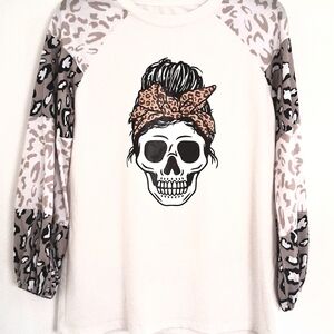 Leopard Print Skull Graphic Women's Top XL